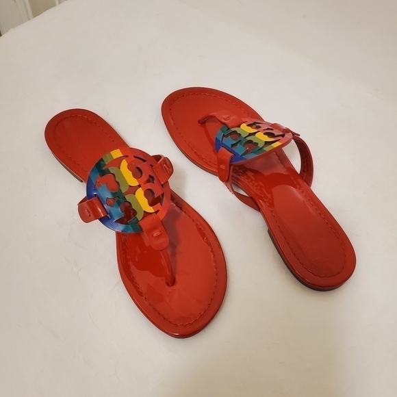 EC Tory Burch Miller Rainbow Stripe Sandals Size 7.5M - Picture 8 of 15